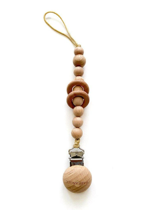 Pacifier Clip Wood Rattle - Harp Angel Boutique