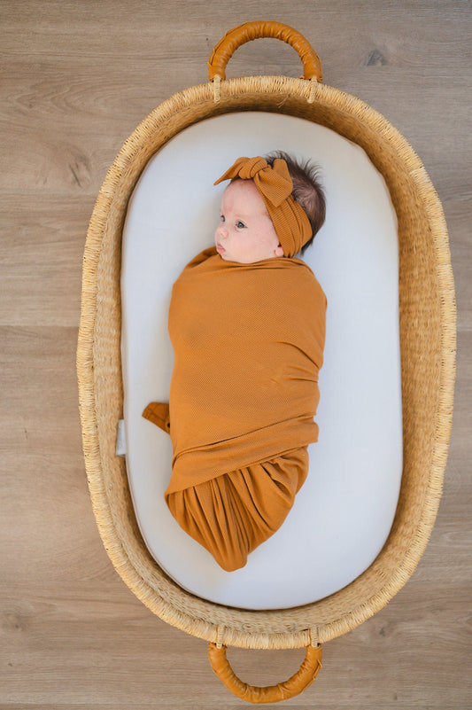 PRE-ORDER ** Bamboo Stretch Swaddle - Caramel Ribbed - Harp Angel Boutique