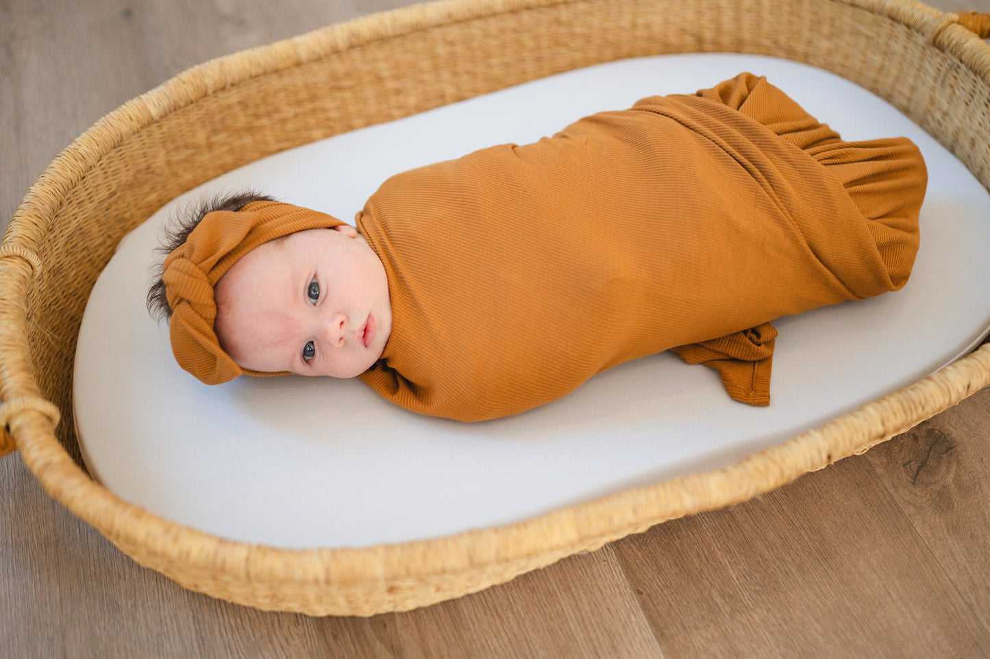 PRE-ORDER ** Bamboo Stretch Swaddle - Caramel Ribbed - Harp Angel Boutique