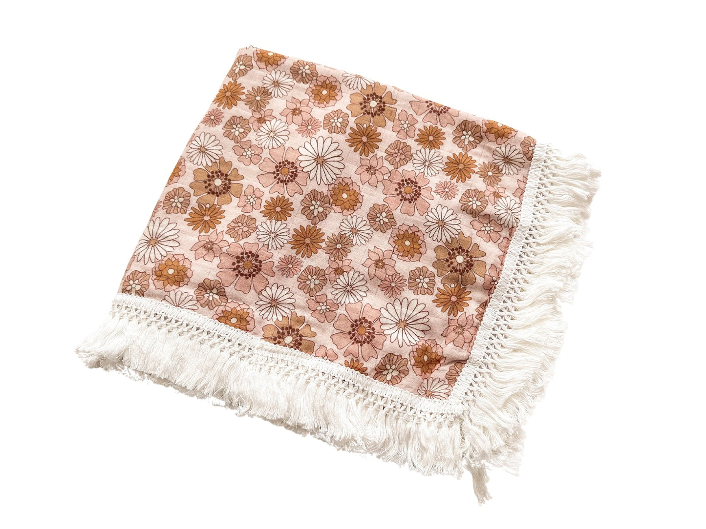 PRE-ORDER Fringe Swaddle Blanket - Retro Floral - Harp Angel Boutique