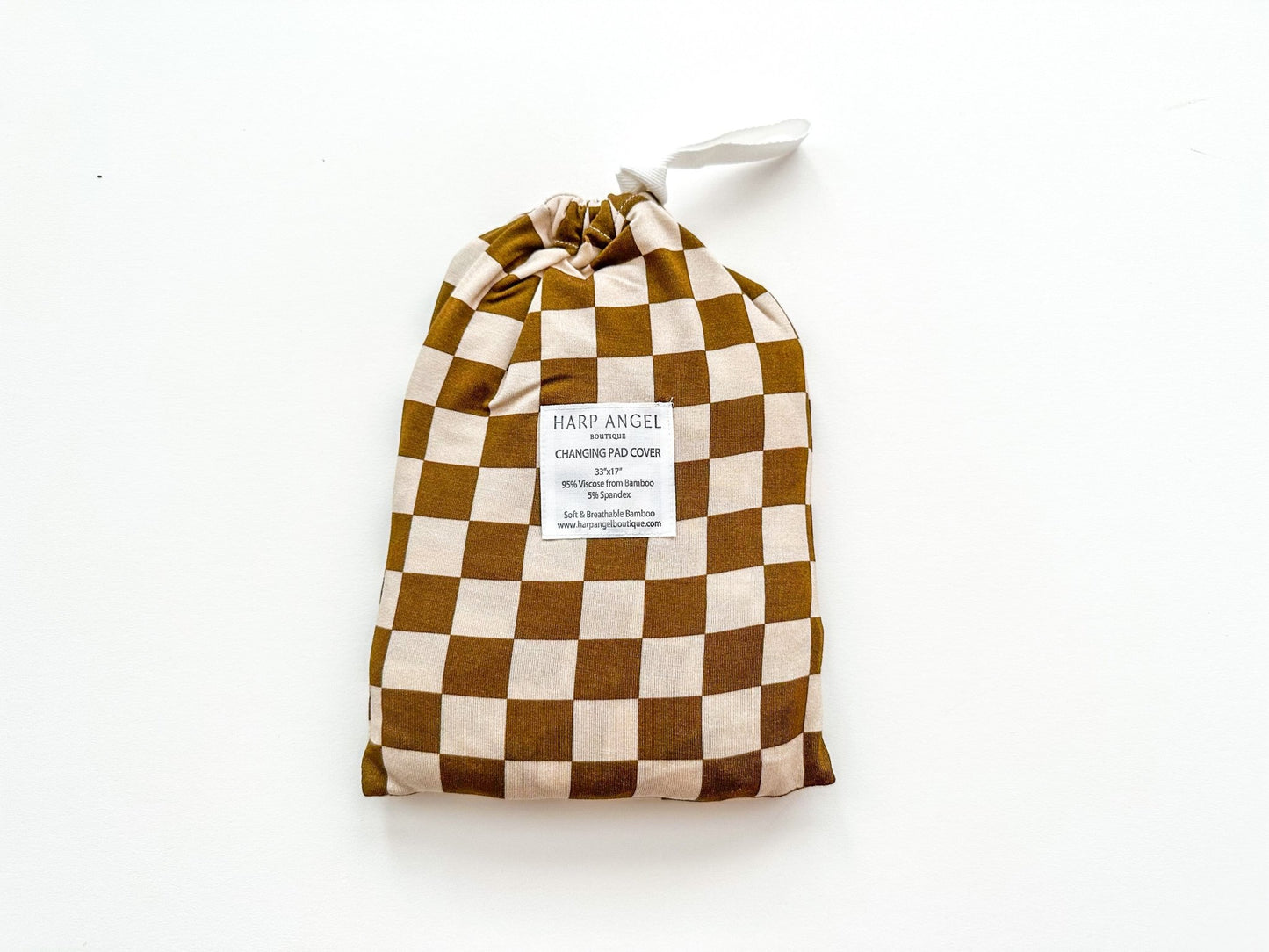 Premium Bamboo Changing Pad Cover - Toffee Checkered - Harp Angel Boutique