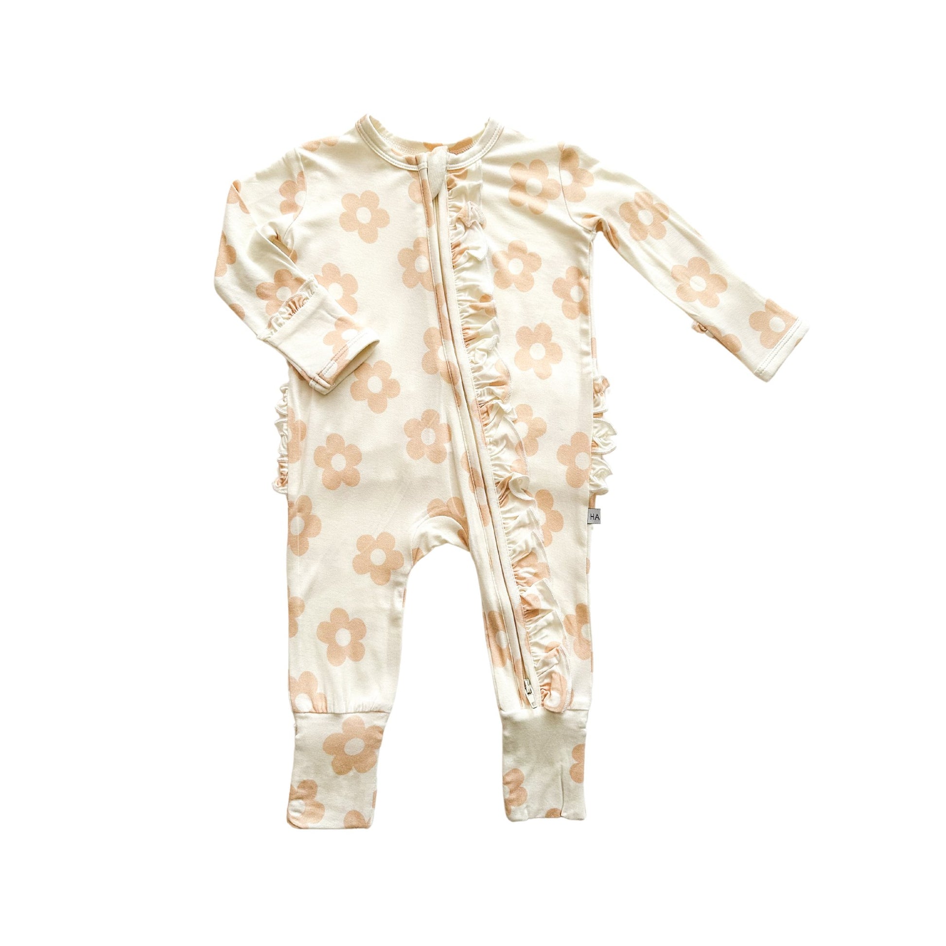 Ruffle Zipper One Piece - Blush Daisy - Harp Angel Boutique