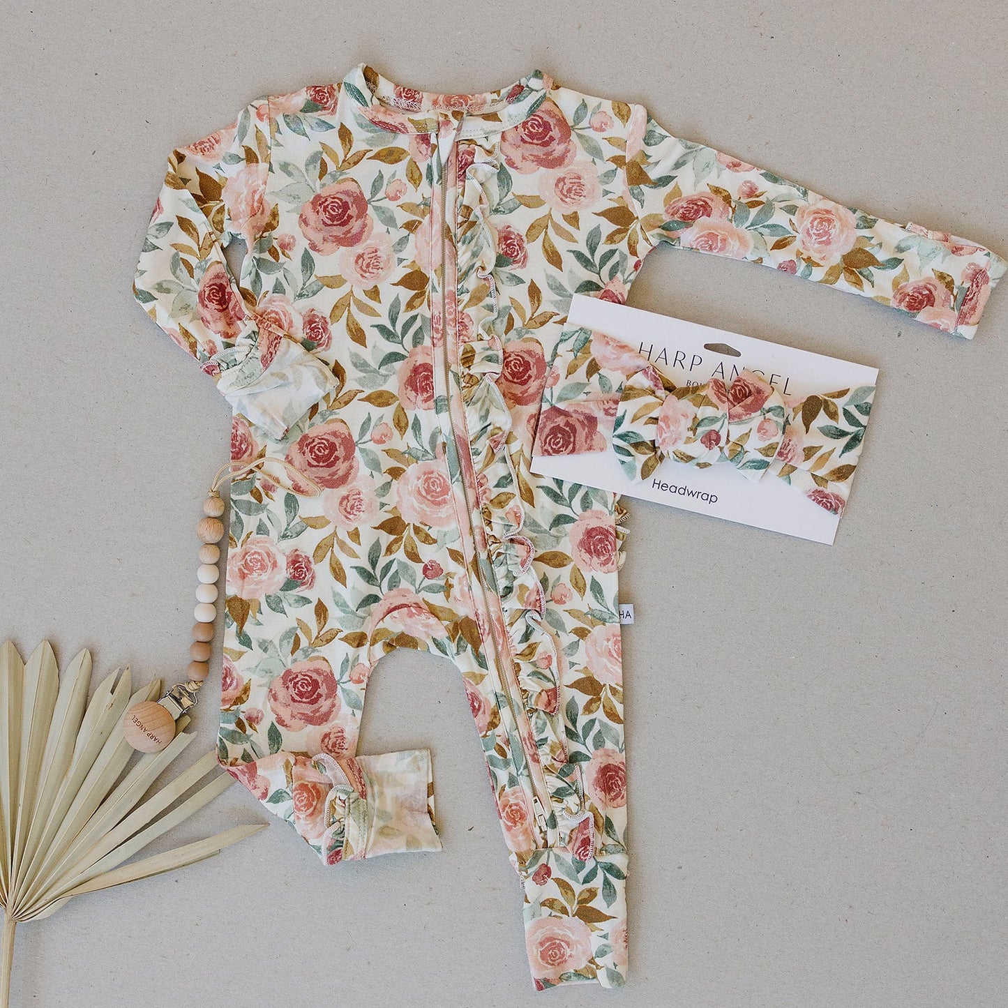 Ruffle Zipper One Piece Outfit - Dusty Pink Floral - Harp Angel Boutique
