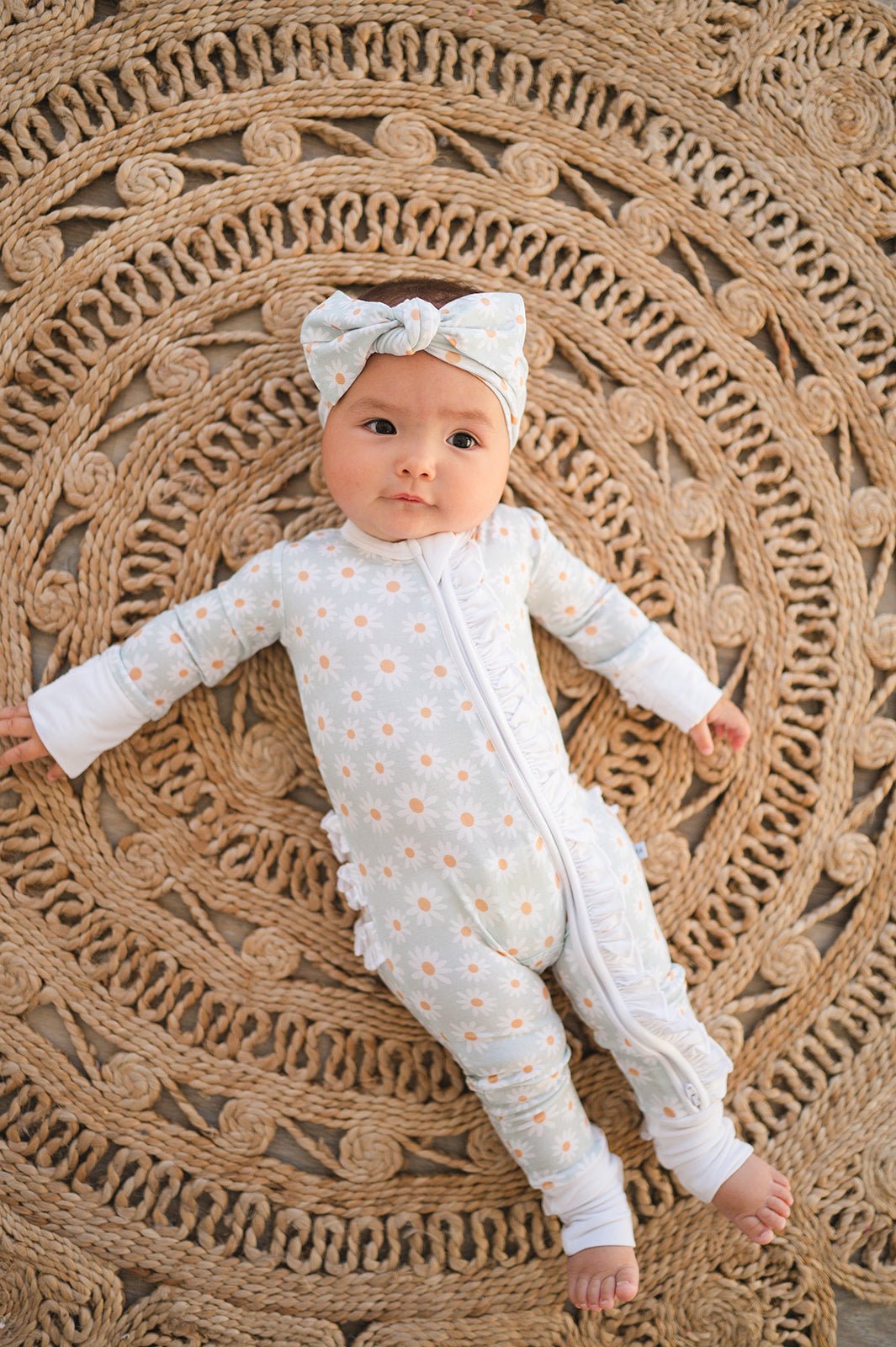 Ruffle Zipper One Piece - Mint Daisy - Harp Angel Boutique