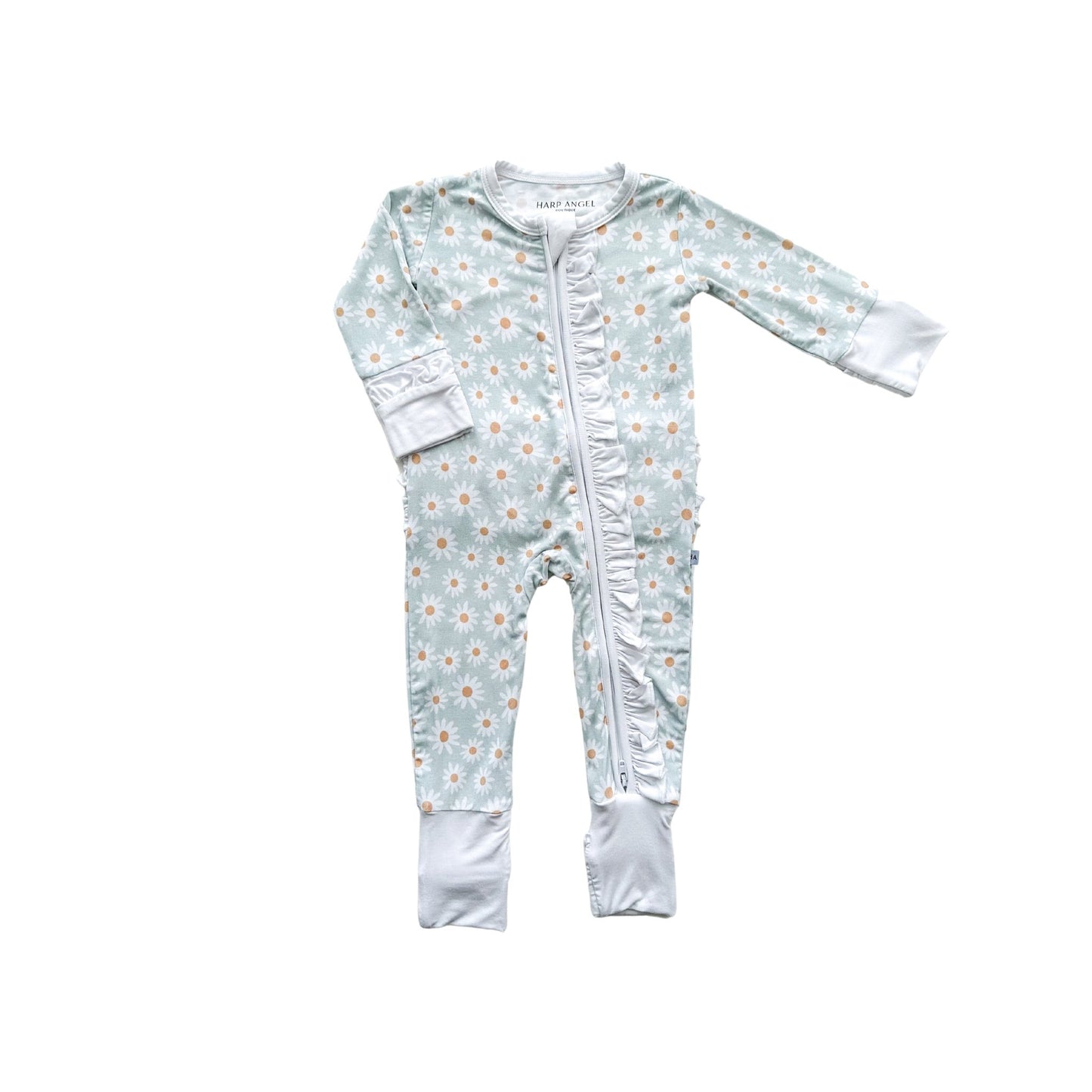Ruffle Zipper One Piece - Mint Daisy - Harp Angel Boutique