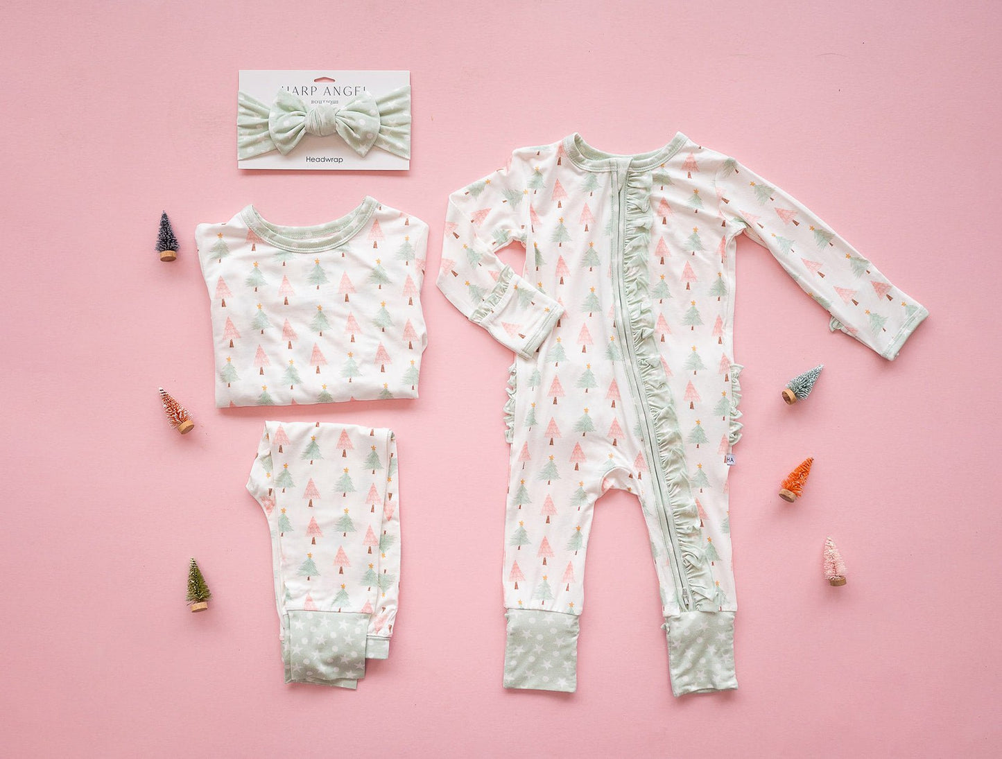 Ruffle Zipper Romper - Sweet Christmas Trees - Harp Angel Boutique
