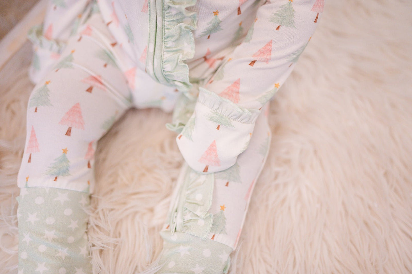 Ruffle Zipper Romper - Sweet Christmas Trees - Harp Angel Boutique