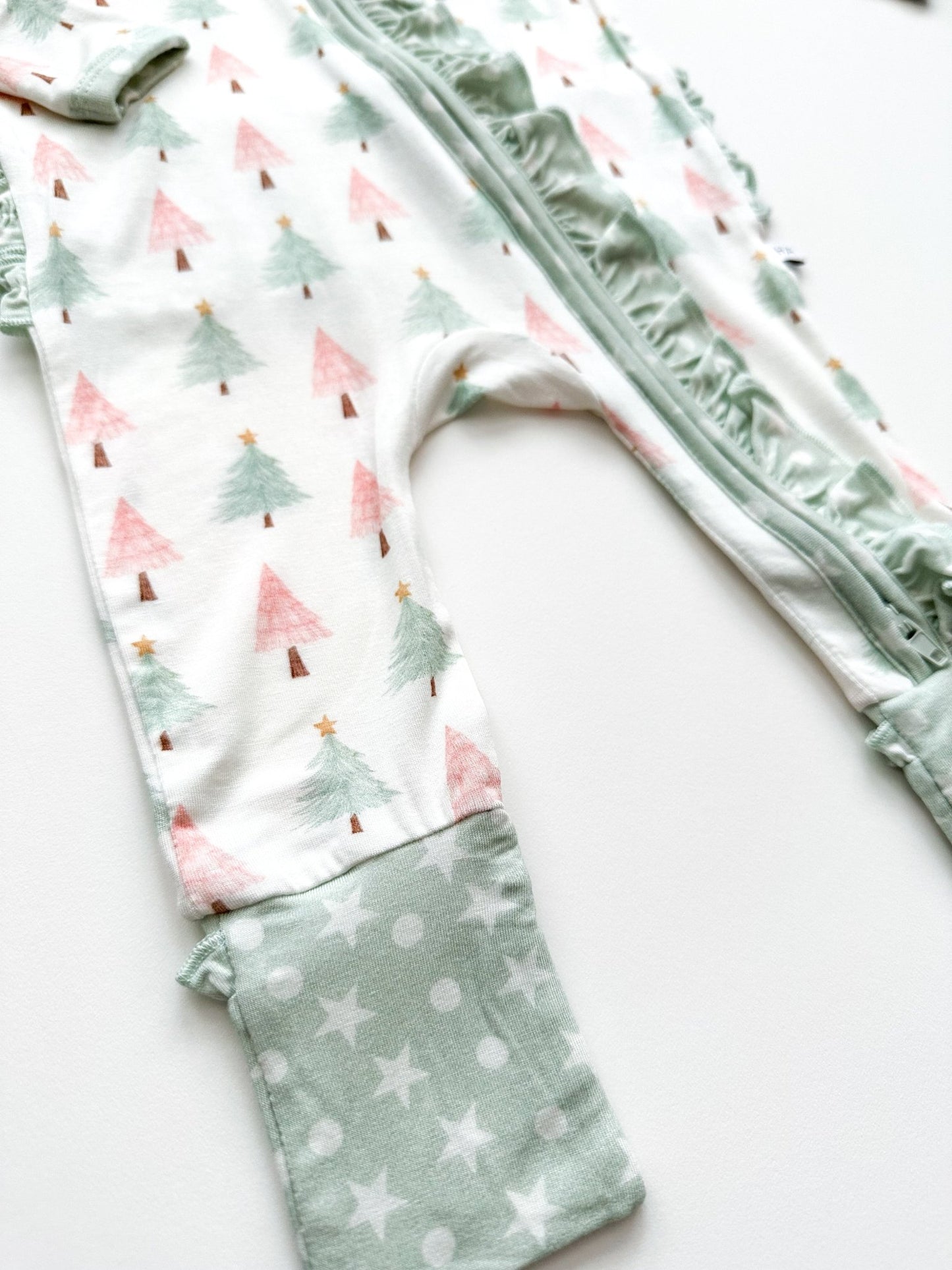 Ruffle Zipper Romper - Sweet Christmas Trees - Harp Angel Boutique