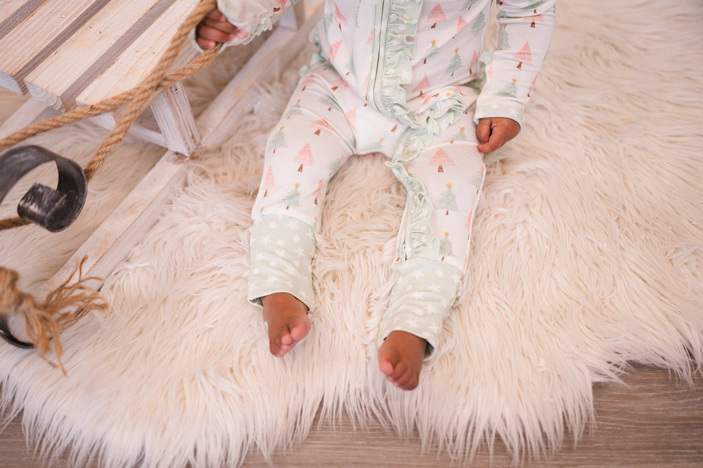 Ruffle Zipper Romper - Sweet Christmas Trees - Harp Angel Boutique