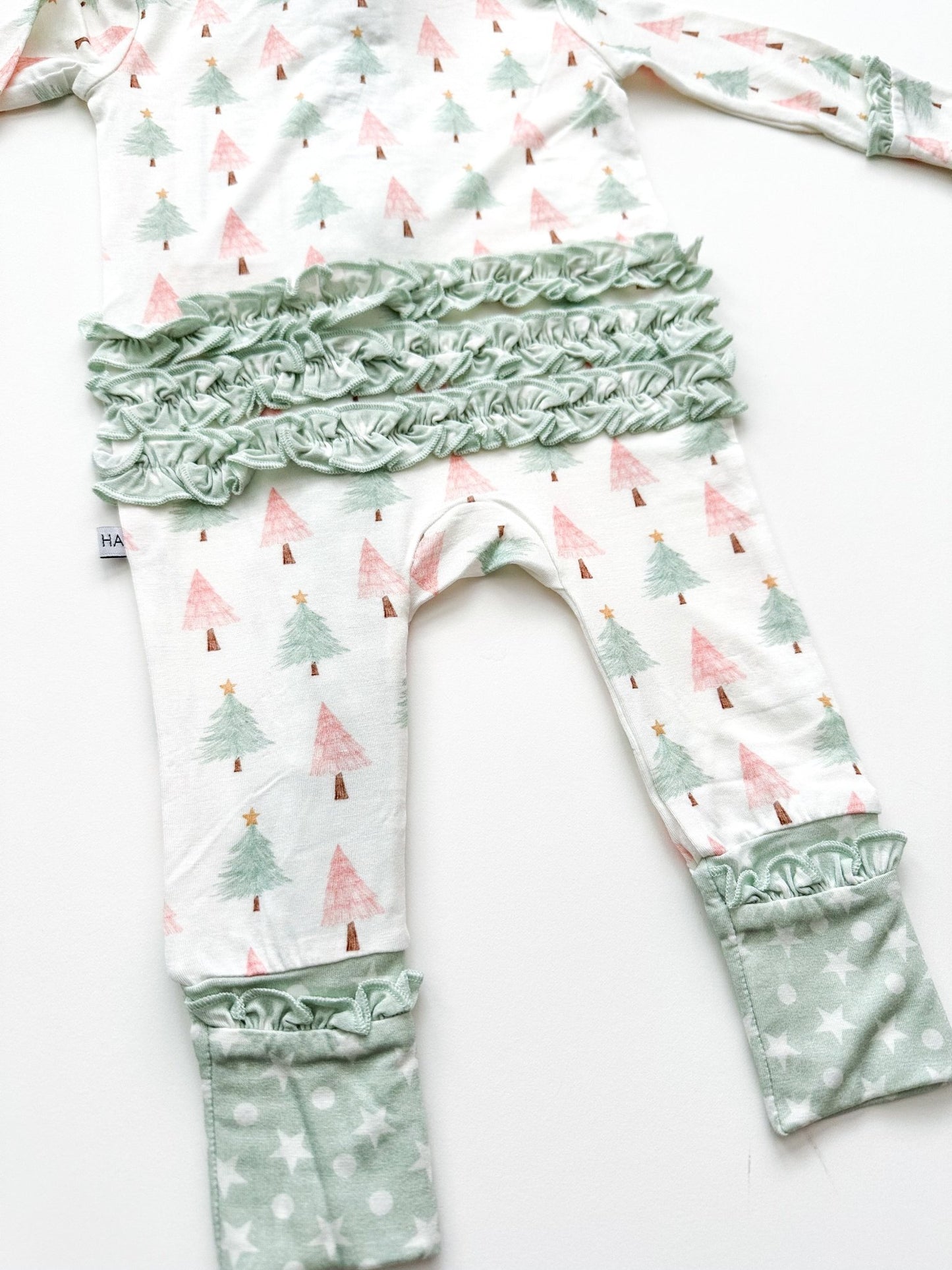 Ruffle Zipper Romper - Sweet Christmas Trees - Harp Angel Boutique