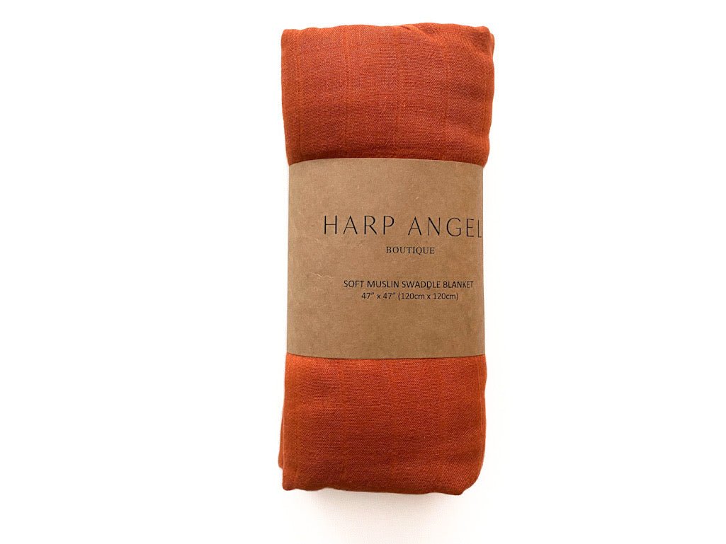 Rust Bamboo Muslin Swaddle Blanket - Harp Angel Boutique