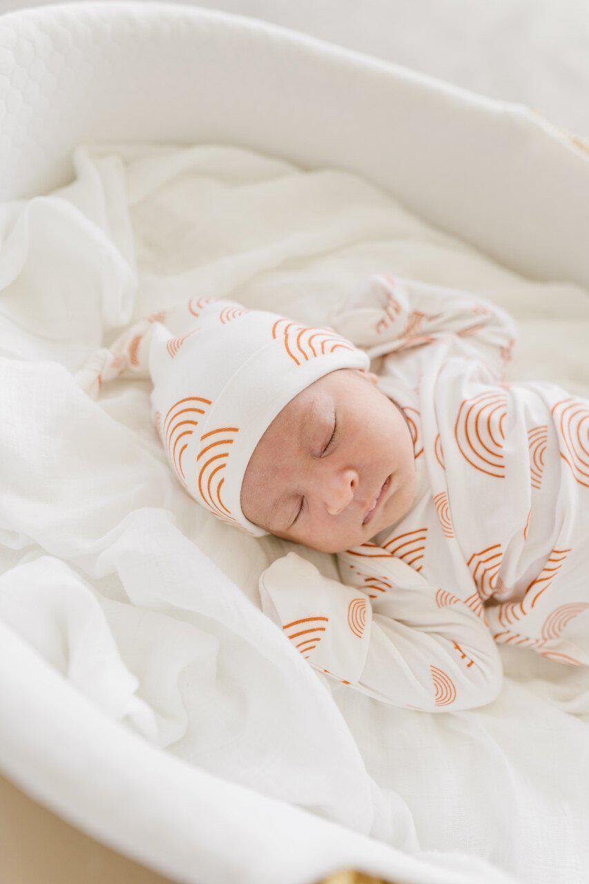 White & Rust Rainbow Knot Hat - Harp Angel Boutique