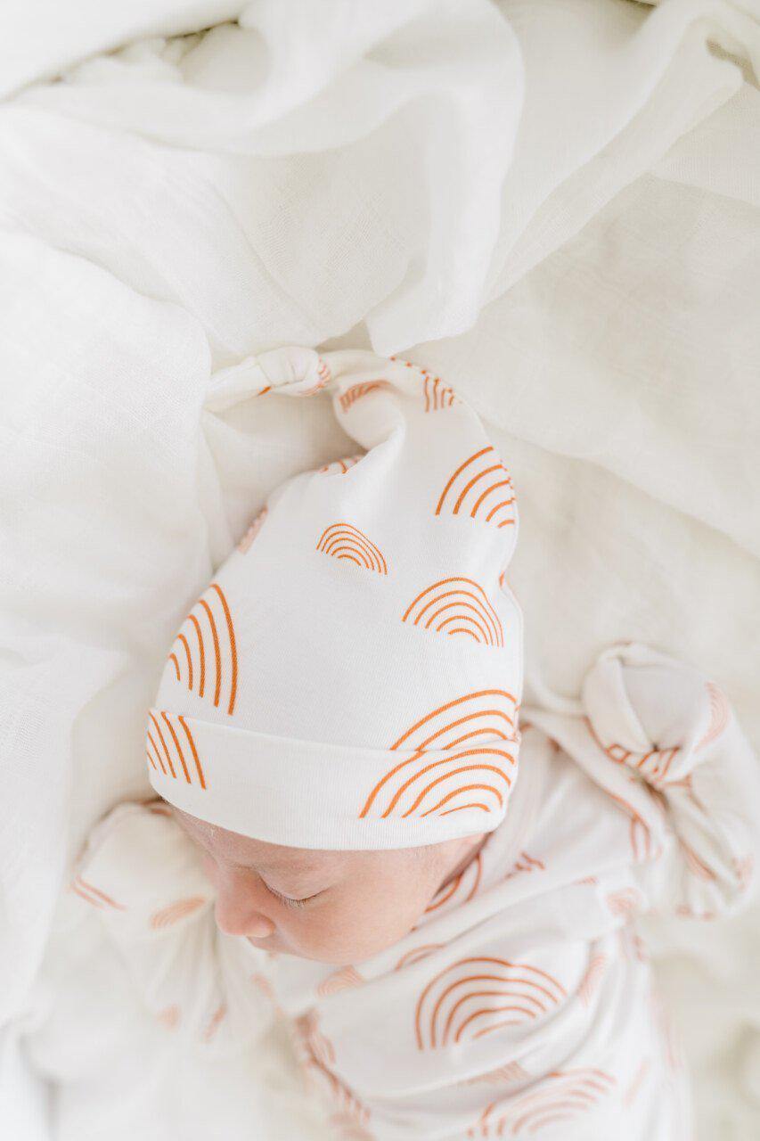 White & Rust Rainbow Knot Hat - Harp Angel Boutique