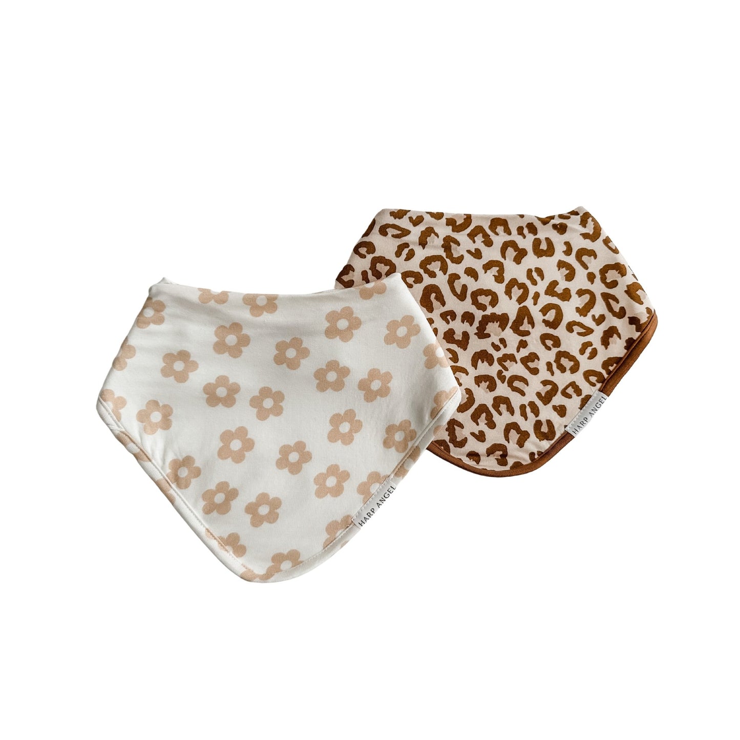 Scarf Baby Bib Set - Blush Daisy / Leopard - Harp Angel Boutique
