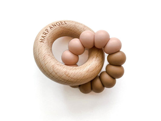 Silicone and Wood Teether Ring (Camel Blush) - Harp Angel Boutique