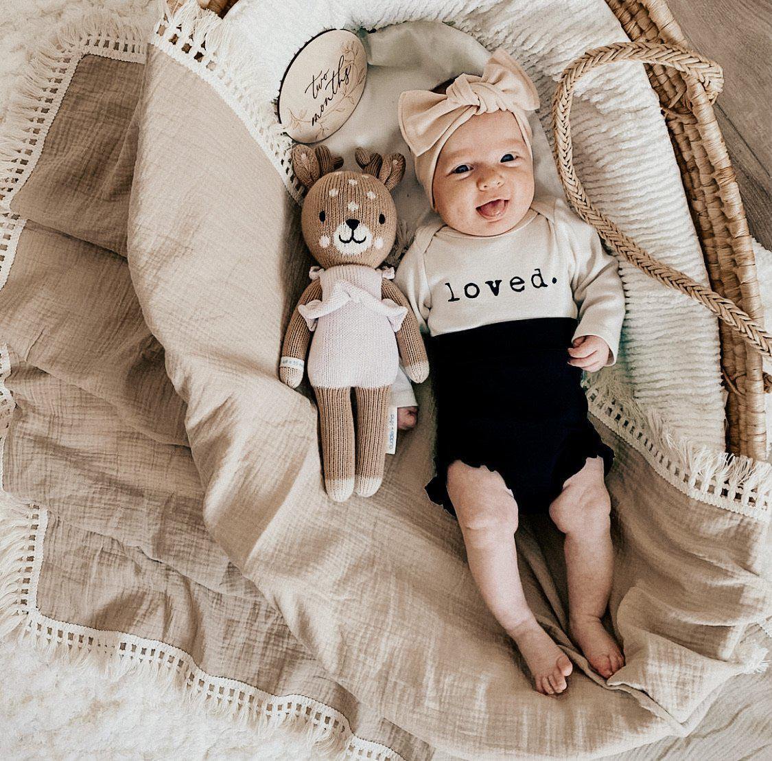 Tan Fringe Muslin Swaddle Blanket - Harp Angel Boutique