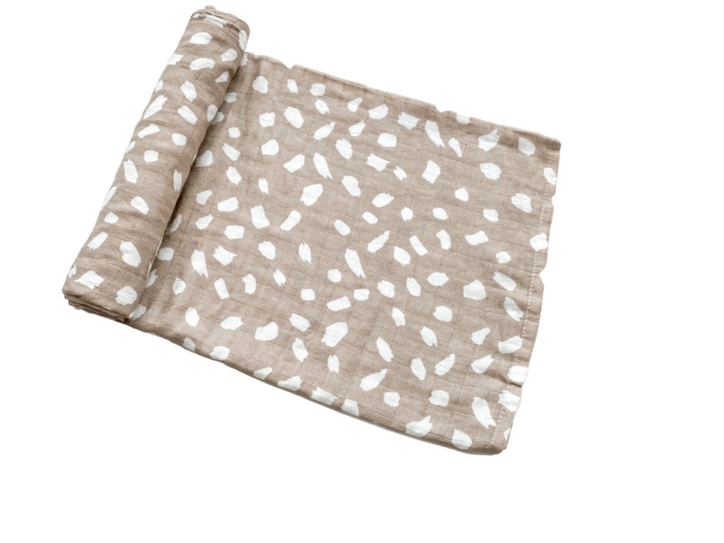 Tan Spotted Muslin Swaddle Blanket - Harp Angel Boutique