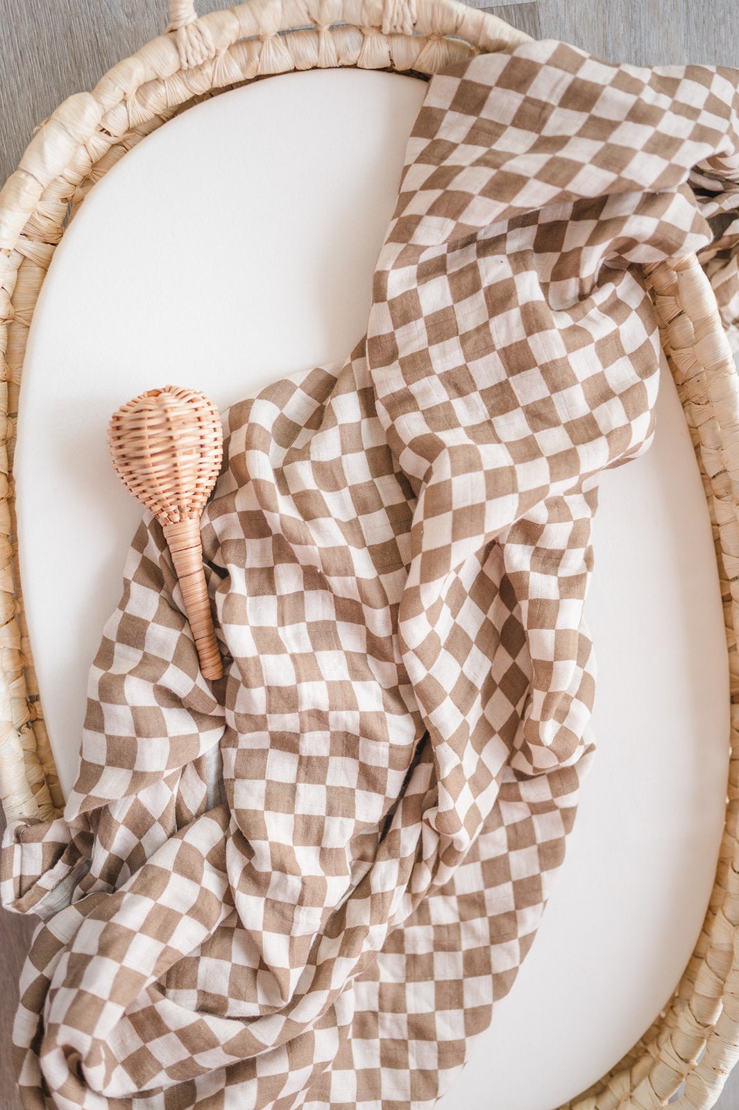 Toffee Checkered Muslin Swaddle Blanket - Harp Angel Boutique