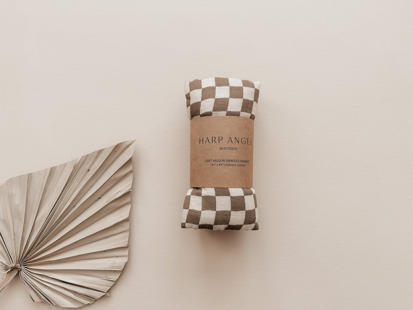 Toffee Checkered Swaddle Blanket - Harp Angel Boutique