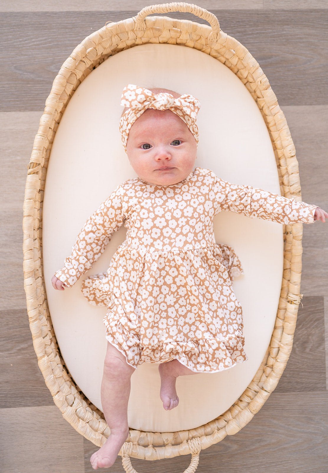 Twirl Skirt Bodysuit - Mocha Ditsy Floral - Harp Angel Boutique