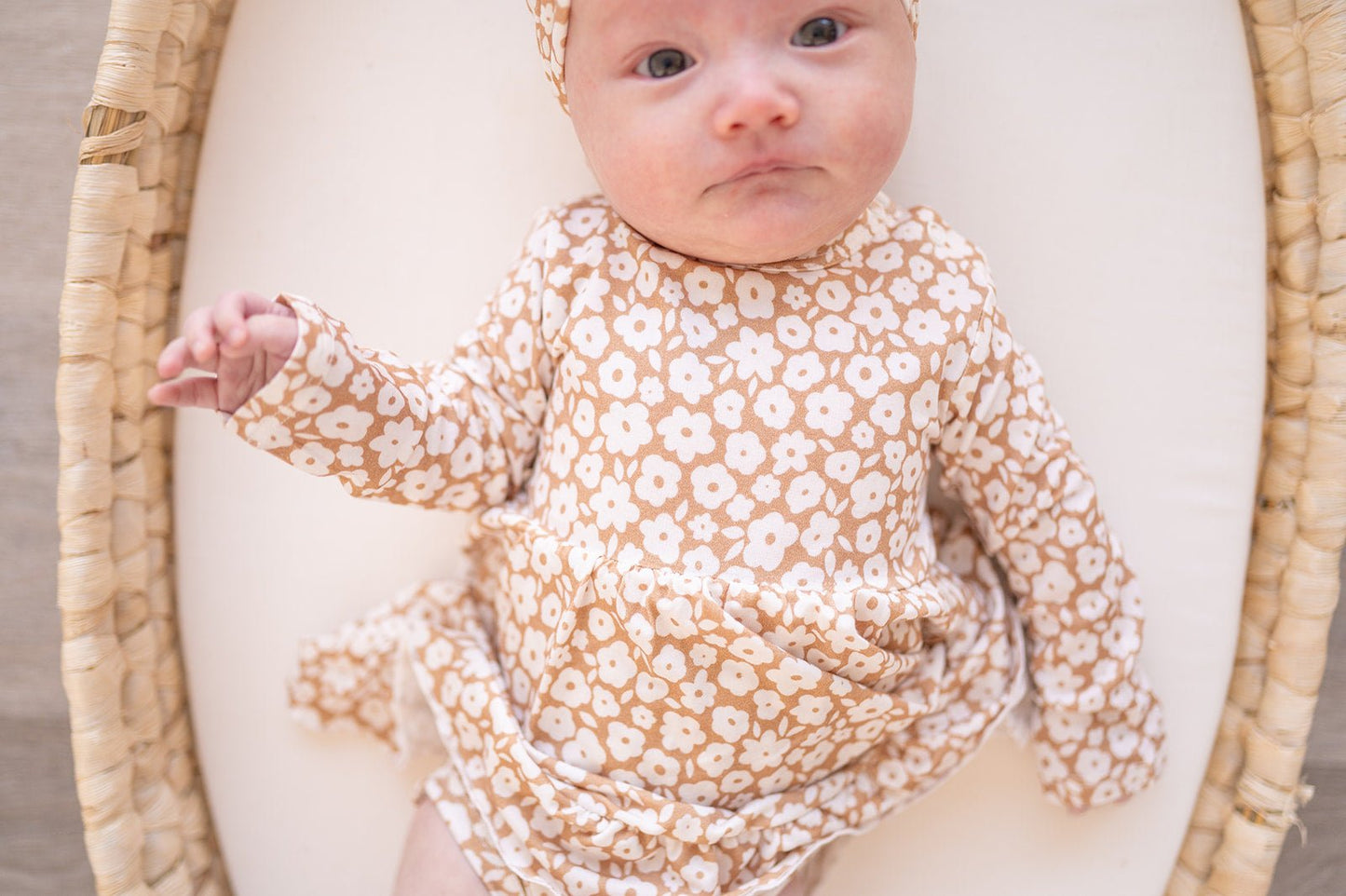 Twirl Skirt Bodysuit - Mocha Ditsy Floral - Harp Angel Boutique