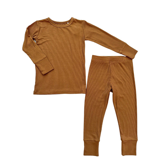 Two-Piece Pajama Set - Caramel Ribbed - Harp Angel Boutique