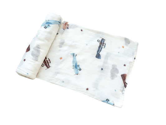 Vintage Airplanes Muslin Swaddle Blanket - Harp Angel Boutique