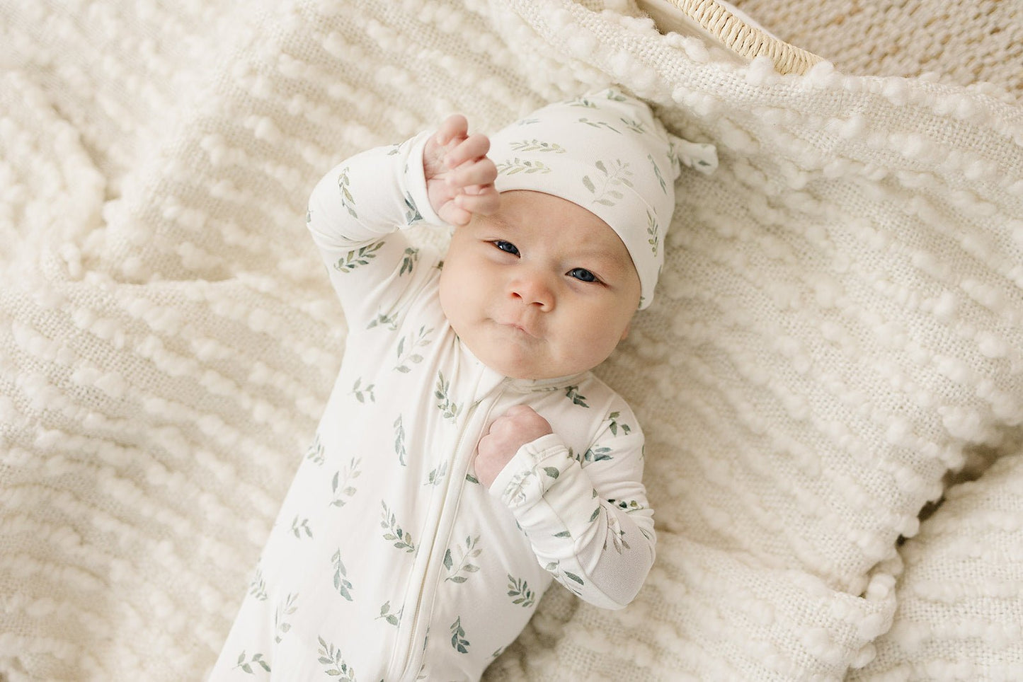 Zipper Footie One Piece Outfit- Green Leaves - Harp Angel Boutique