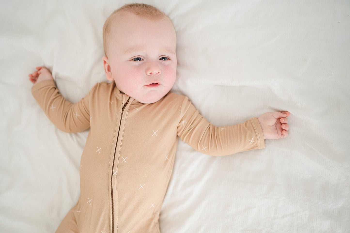 Zipper Romper - Beige X’s - Harp Angel Boutique