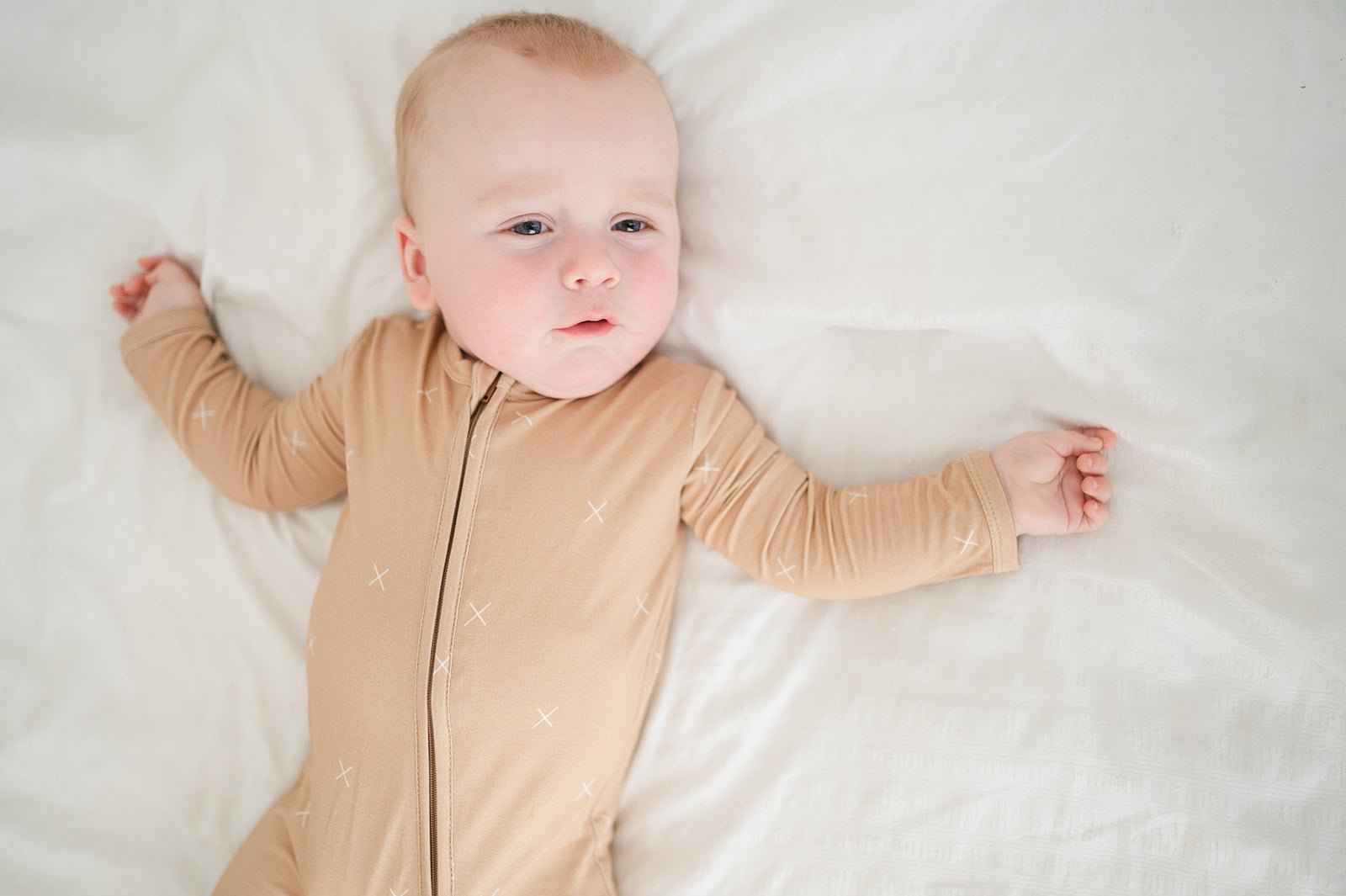 Zipper Romper - Beige X’s - Harp Angel Boutique