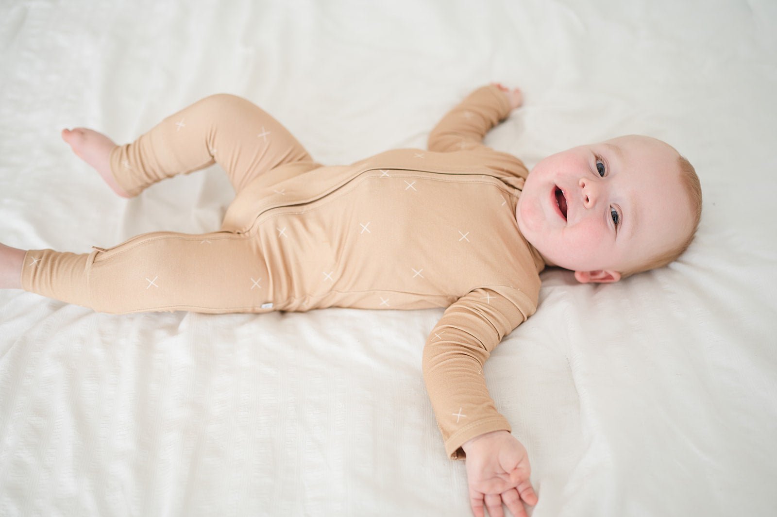 Zipper Romper - Beige X’s - Harp Angel Boutique