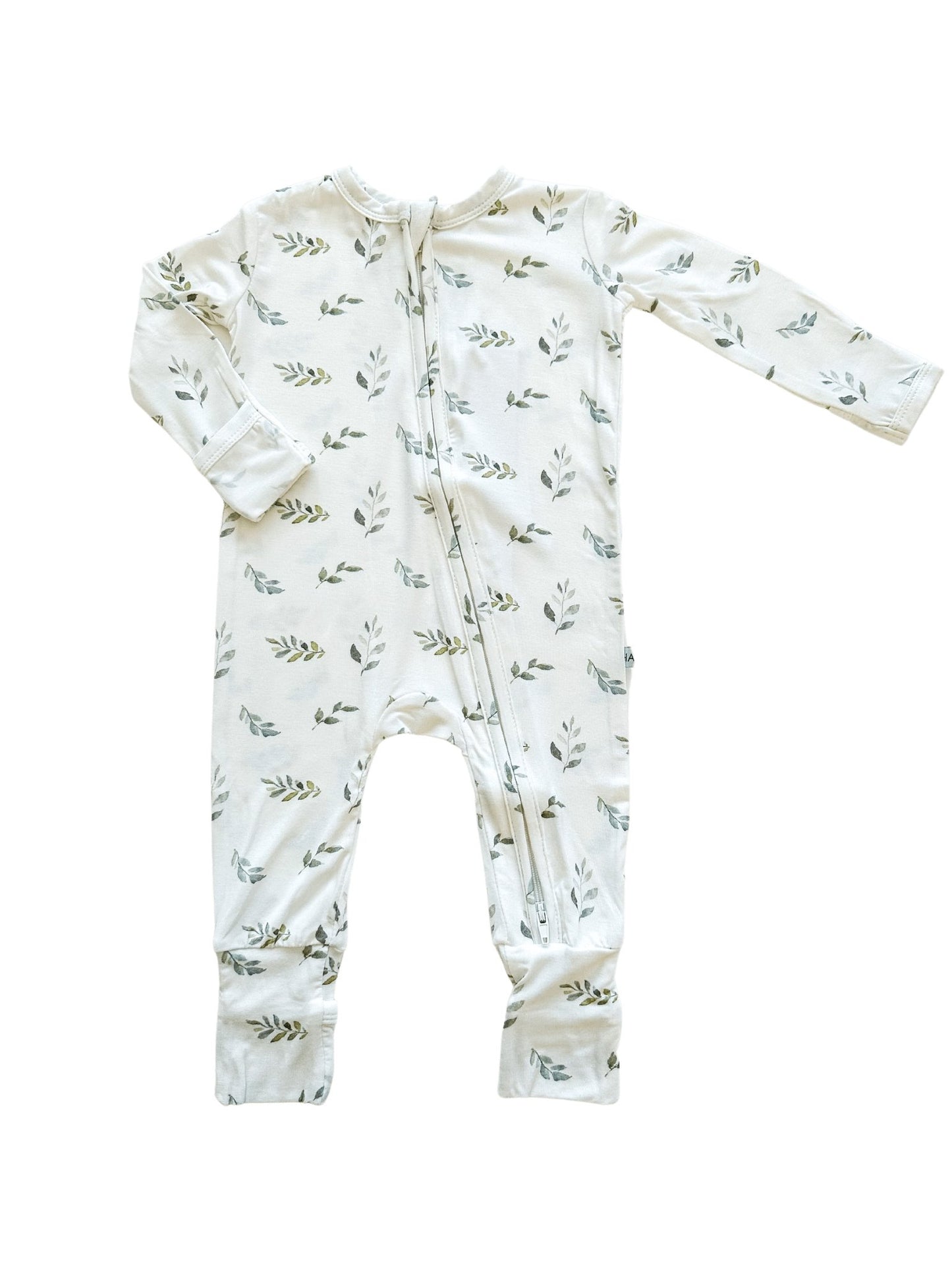 Zipper Romper - Green Leaves - Harp Angel Boutique
