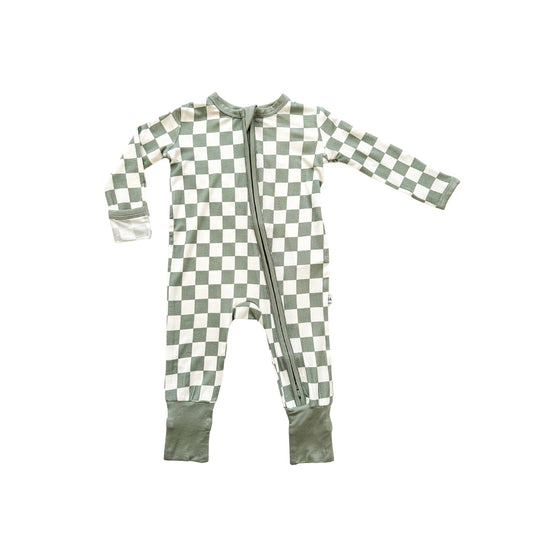 Zipper Romper - Jade Checker - Harp Angel Boutique