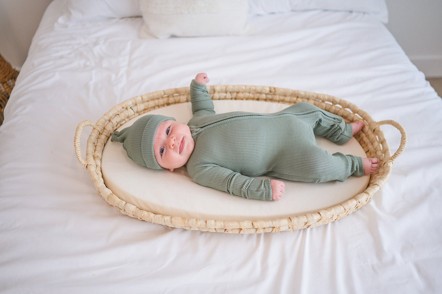 Zipper Romper - Jade Waffle - Harp Angel Boutique