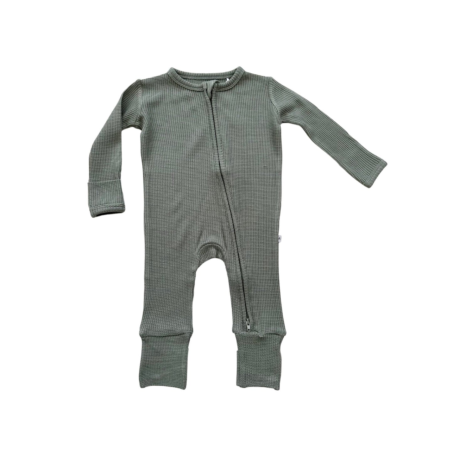 Zipper Romper - Jade Waffle - Harp Angel Boutique