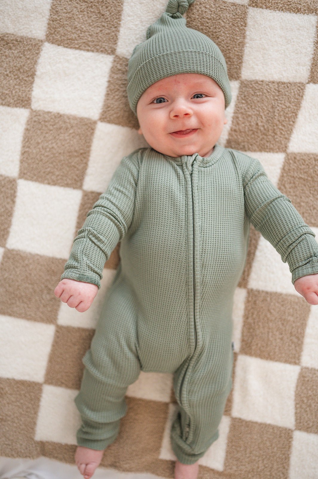 Zipper Romper - Jade Waffle - Harp Angel Boutique