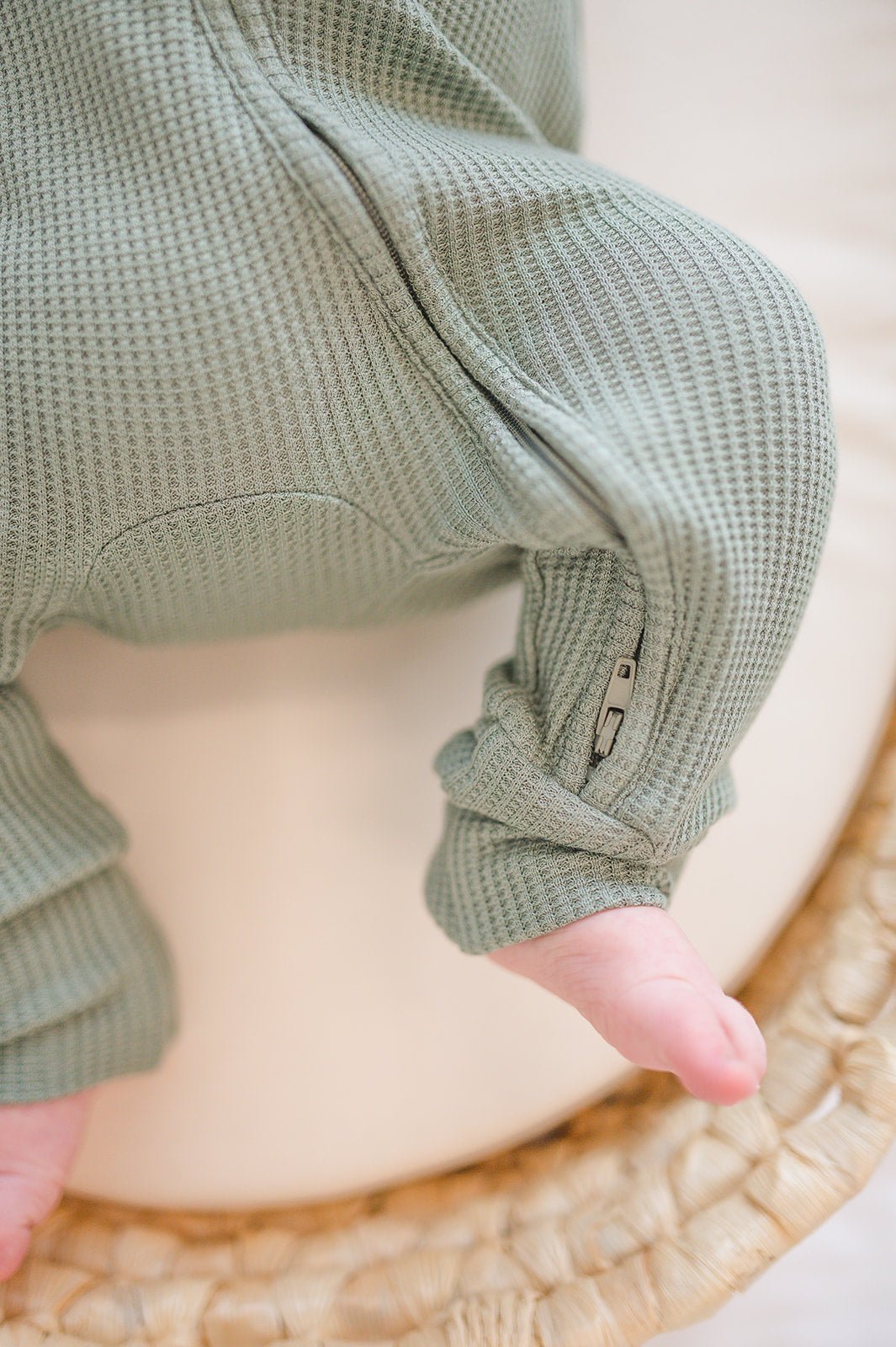 Zipper Romper - Jade Waffle - Harp Angel Boutique