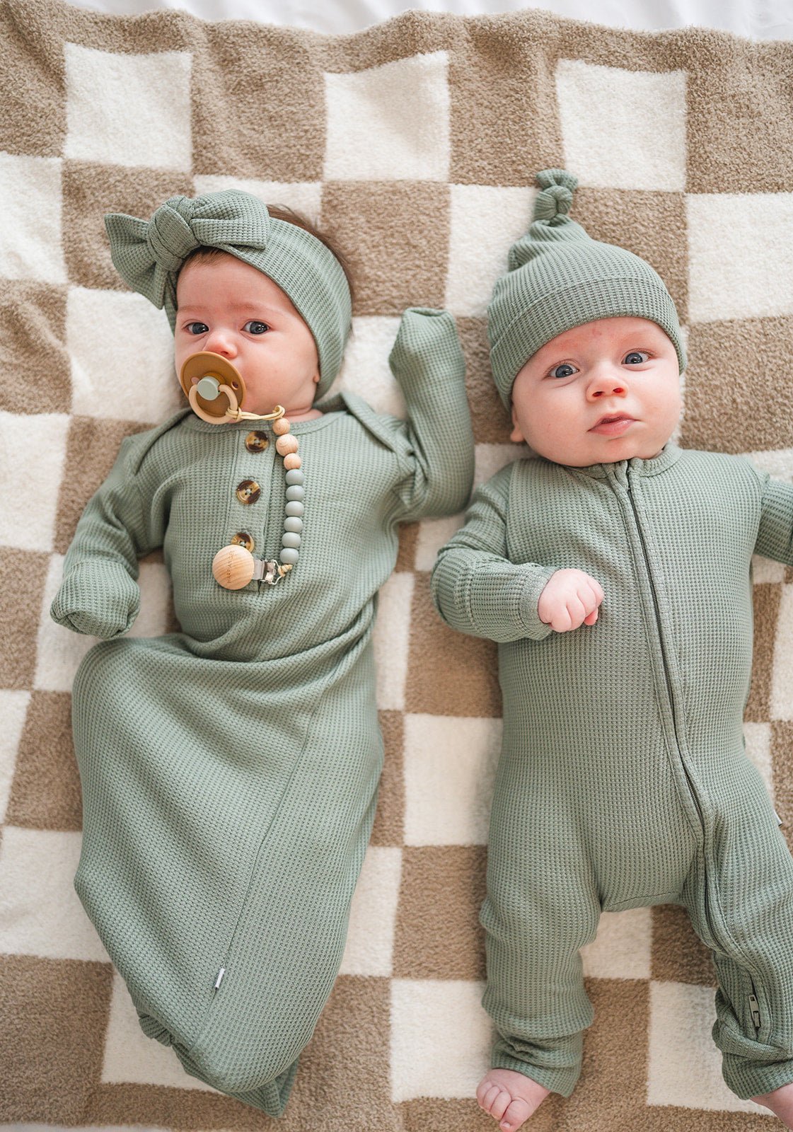Zipper Romper - Jade Waffle - Harp Angel Boutique