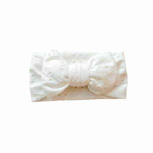 White Eyelet Baby Head Wrap Headband