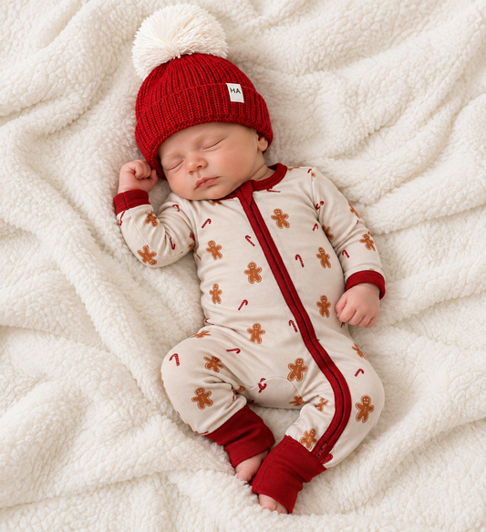 Gingerbread Lane Baby Pajamas | Zipper Romper