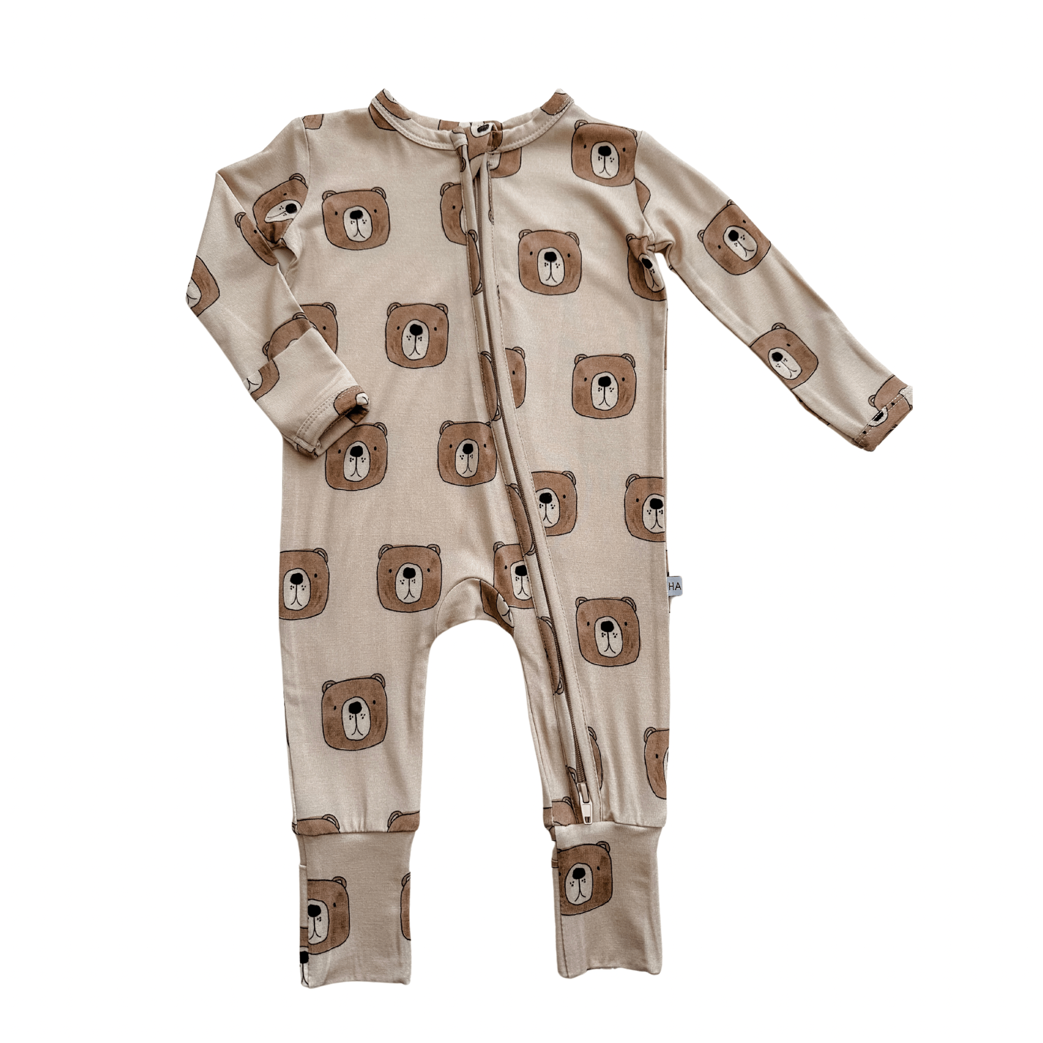 Bamboo Zipper Footed Romper, Honey Bear main image 1