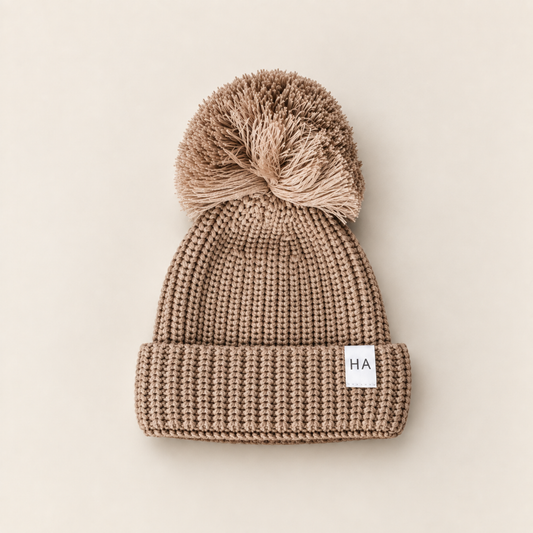 Soft Taupe Organic Cotton Knit Baby Beanie Hat