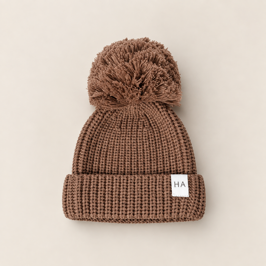 Brown Organic Cotton Knit Baby Beanie Hat