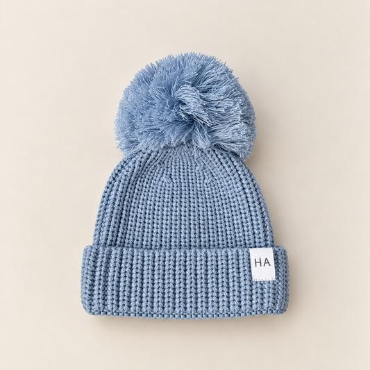 Blue Organic Cotton Knit Baby Beanie Hat