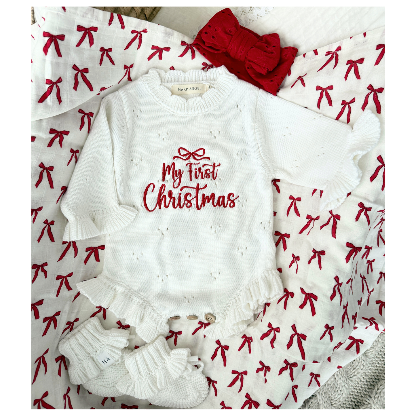 My First Christmas Organic Pointelle Ruffle Bodysuit | PRE-ORDER