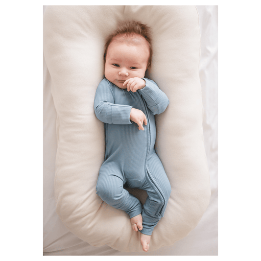 Arona Blue Ribbed Bamboo Baby Pajamas Zipper Romper for newborn boy