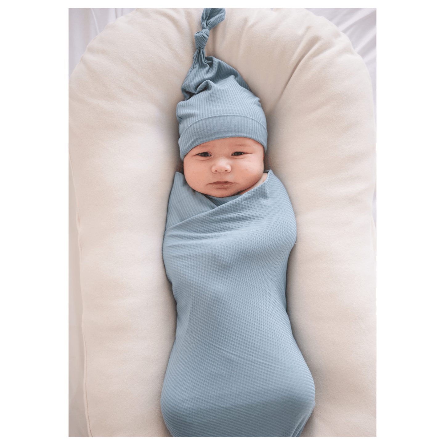 Arona Blue Ribbed Bamboo Baby Stretch Swaddle Blanket - Harp Angel Boutique