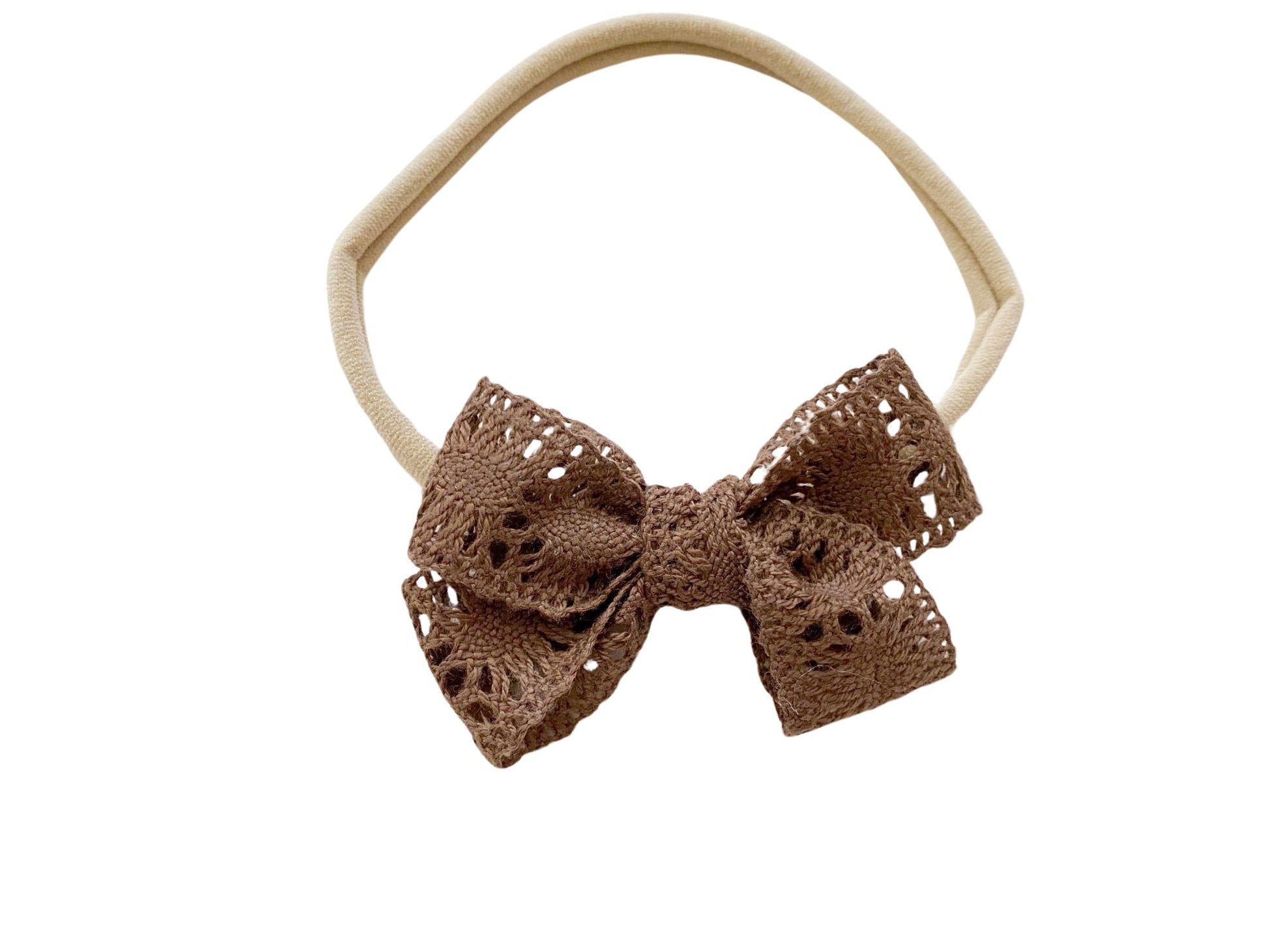 Baby Bow Headband - Brown Lace - Harp Angel Boutique