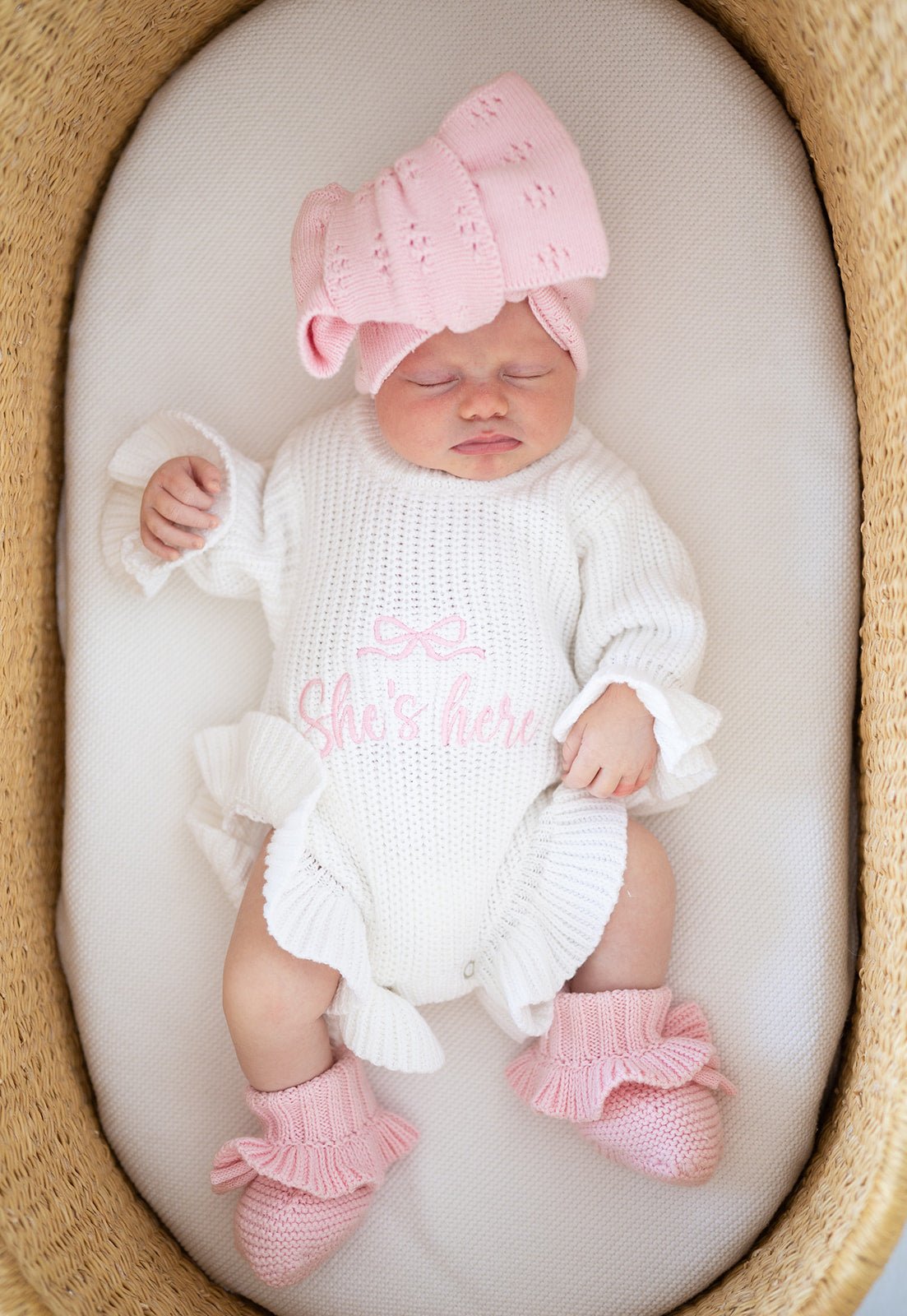 White Organic Cotton Knit Ruffle Romper | She’s Here Bundle - Harp Angel Boutique