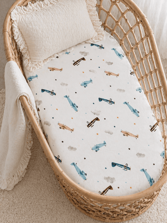 Bamboo Changing Pad Cover - Vintage Airplane - Harp Angel Boutique